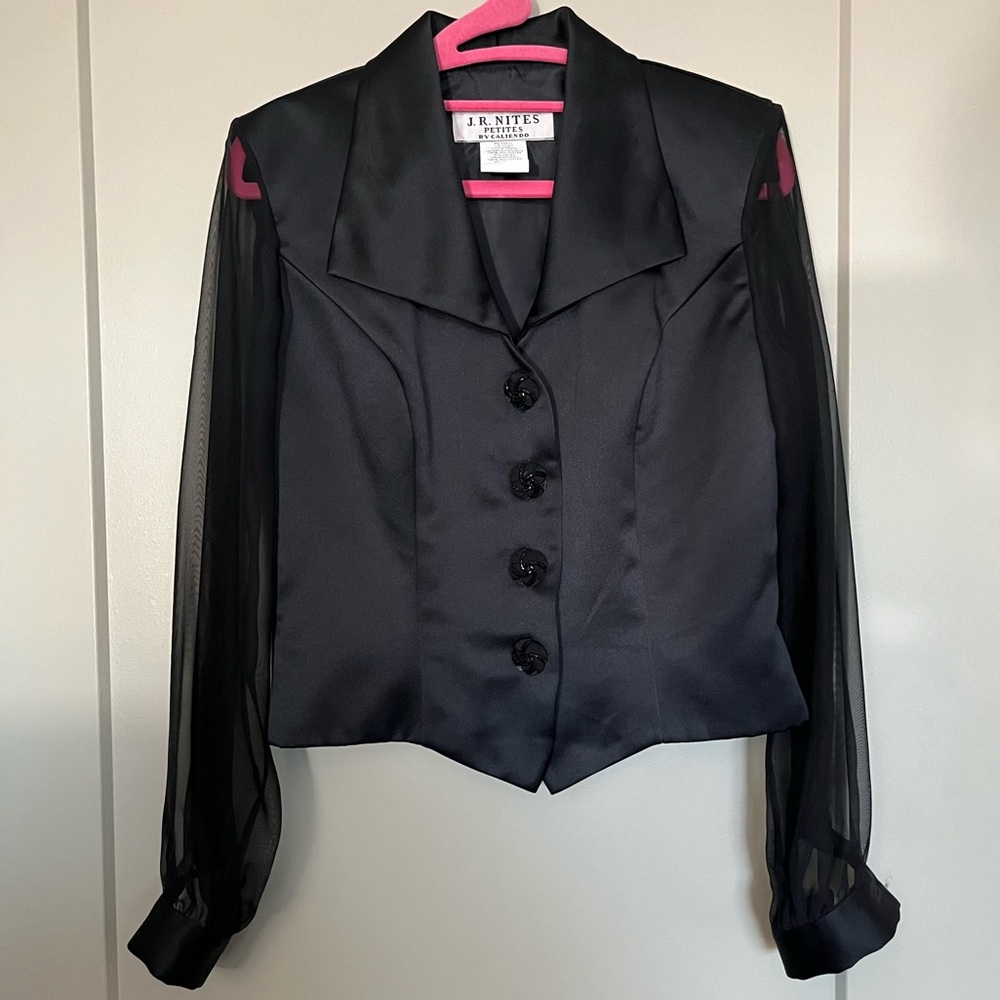 Vintage Blazer Top with Sheer Sleeves